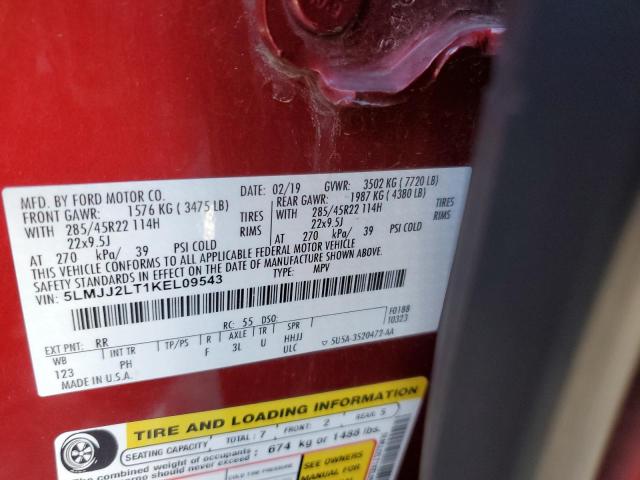 5LMJJ2LT1KEL09543 - 2019 LINCOLN NAVIGATOR 红色 照片 10