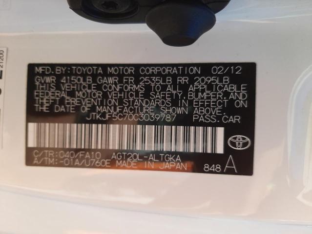 JTKJF5C70C3039787 - 2012 TOYOTA SCION TC Ақ фото 10