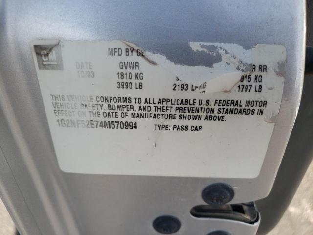 1G2NF52E74M570994 - 2004 PONTIAC GRAND AM S SILVER photo 10