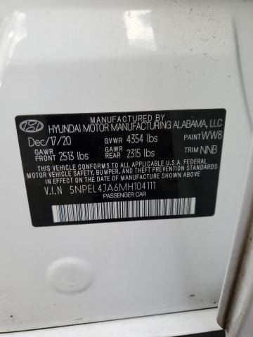 5NPEL4JA6MH104111 - 2021 HYUNDAI SONATA SEL WHITE photo 10