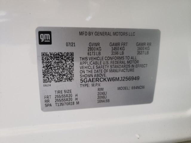 5GAERCKW6MJ256949 - 2021 BUICK ENCLAVE PR WHITE photo 10