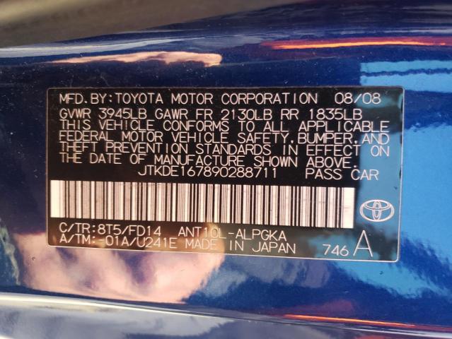 JTKDE167890288711 - 2009 TOYOTA SCION TC 蓝色 照片 10