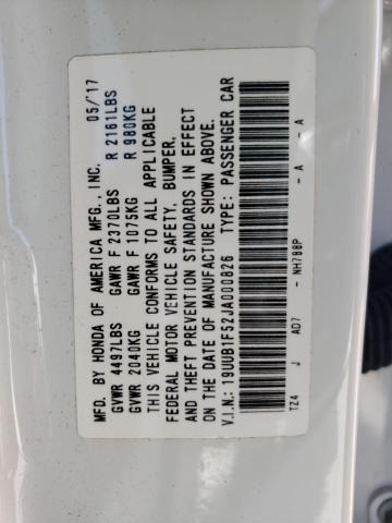 19UUB1F52JA000826 - 2018 ACURA TLX TECH WHITE photo 10