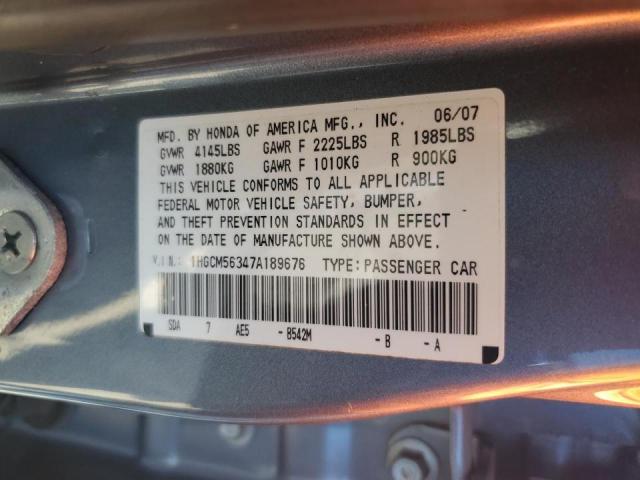 1HGCM56347A189676 - 2007 HONDA ACCORD SE BLUE photo 10