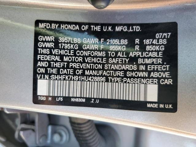 SHHFK7H91HU428896 - 2017 HONDA CIVIC SPOR GRAY photo 10