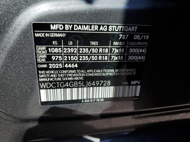 WDCTG4GB5LJ649728 - 2020 MERCEDES-BENZ GLA 250 4M GRAY photo 10