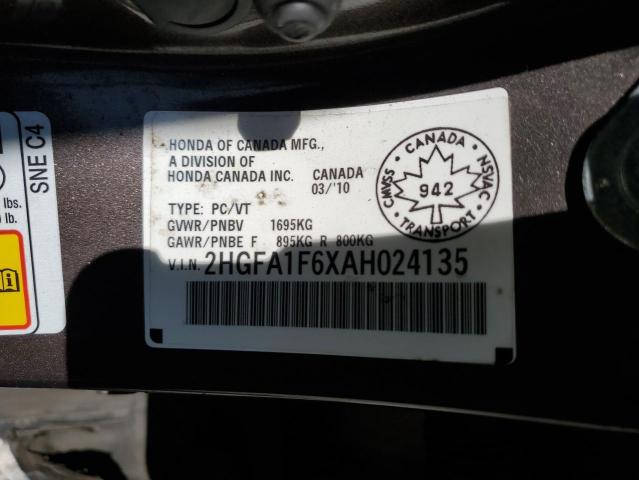 2HGFA1F6XAH024135 - 2010 HONDA CIVIC LX-S بني صورة 10