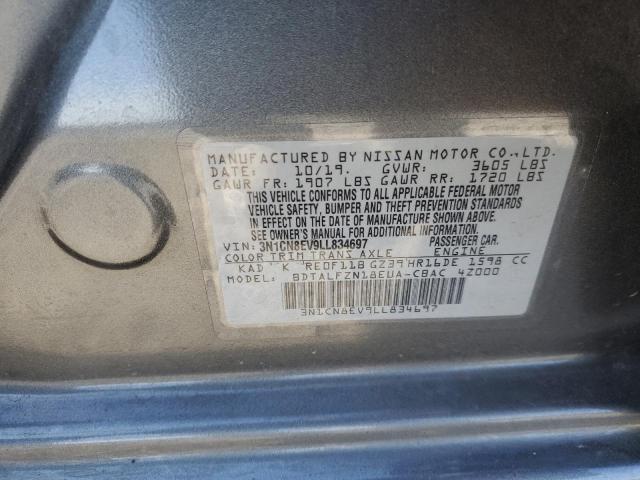 3N1CN8EV9LL834697 - 2020 NISSAN VERSA SV CHARCOAL photo 10