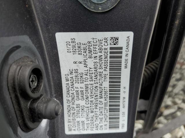 2HGFC2F88LH526677 - 2020 HONDA CIVIC SPOR 灰色 照片 10