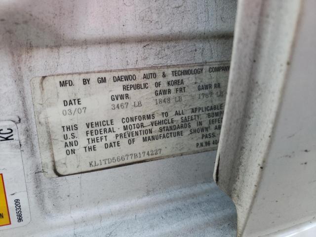 KL1TD56677B174227 - 2007 CHEVROLET AVEO BASE WHITE photo 10