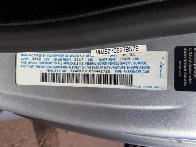 3VWBK21CX3M442726 - 2003 VOLKSWAGEN NEW BEETLE SILVER photo 10