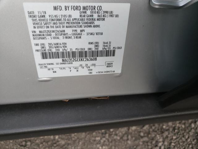 MAJ3S2GEXKC263608 - 2019 FORD ECOSPORT S SILVER photo 10