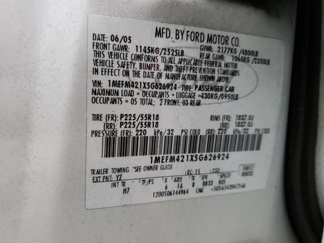 1MEFM421X5G626924 - 2005 MERCURY MONTEGO PR 白色 照片 10