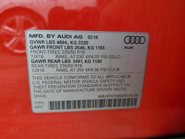 WA1EFCFS6GR018128 - 2016 AUDI Q3 PREMIUM RED photo 10