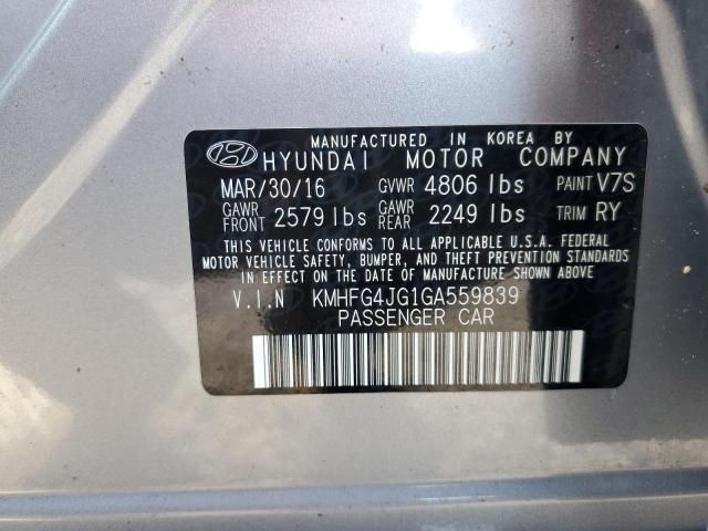 KMHFG4JG1GA559839 - 2016 HYUNDAI AZERA SILVER photo 10