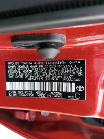 JTDS4RCE9LJ017919 - 2020 TOYOTA COROLLA SE RED photo 10