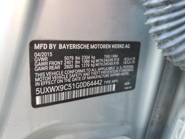 5UXWX9C51G0D64442 - 2016 BMW X3 XDRIVE2 SILVER photo 10