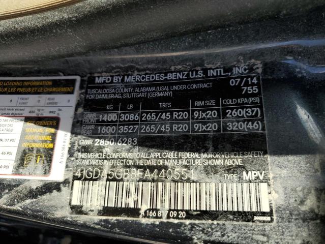 4JGDA5GB8FA440551 - 2015 MERCEDES-BENZ ML 400 4MA SILVER photo 10