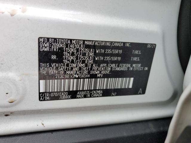 2T3C1RFV2MW156544 - 2021 TOYOTA RAV4 XLE P WHITE photo 10