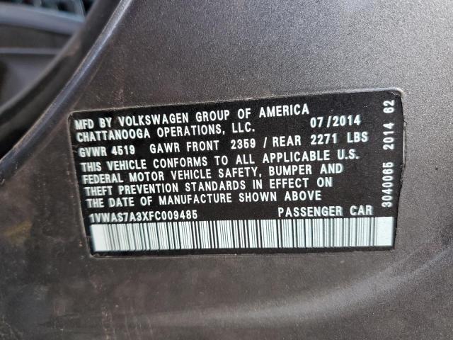 1VWAS7A3XFC009485 - 2015 VOLKSWAGEN PASSAT S GRAY photo 10