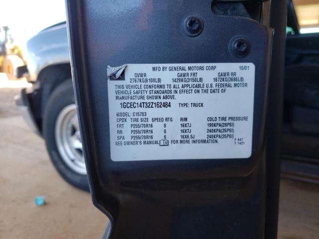 1GCEC14T32Z162484 - 2002 CHEVROLET SILVRDO LS GRAY photo 10