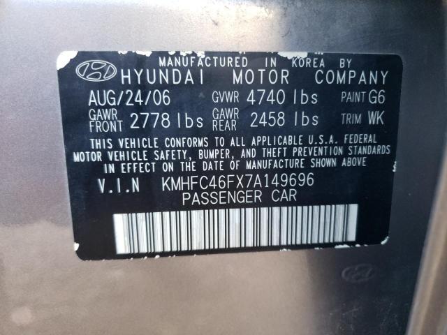 KMHFC46FX7A149696 - 2007 HYUNDAI AZERA SE SILVER photo 10