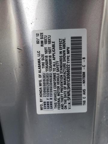 5FNRL5H91CB068022 - 2012 HONDA ODYSSEY TO SILVER photo 10