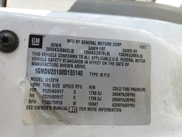 1GNDV23108D135140 - 2008 CHEVROLET UPLANDER L Ağ foto 10