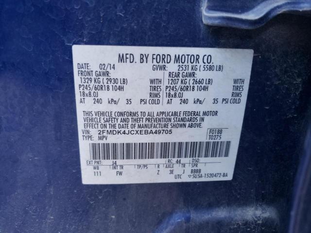 2FMDK4JCXEBA49705 - 2014 FORD EDGE SEL BLUE photo 10