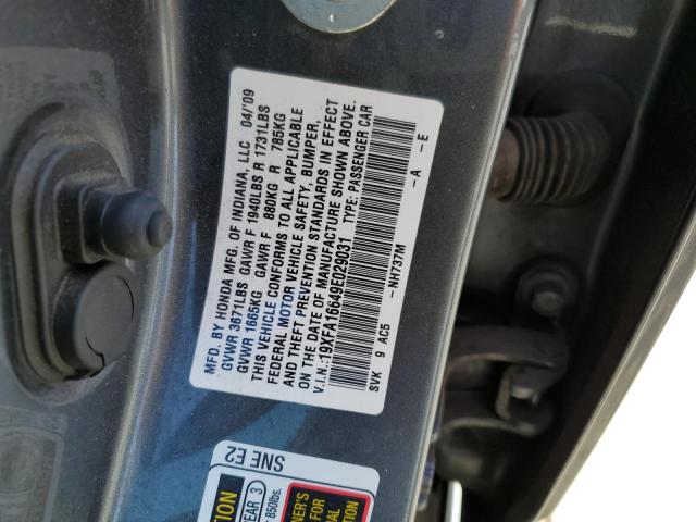 19XFA16649E029031 - 2009 HONDA CIVIC LX-S ნაცრისფერი ფოტო 10