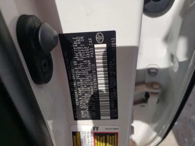 4T1AZ1FB3NU078129 - 2022 TOYOTA AVALON XLE WHITE photo 10