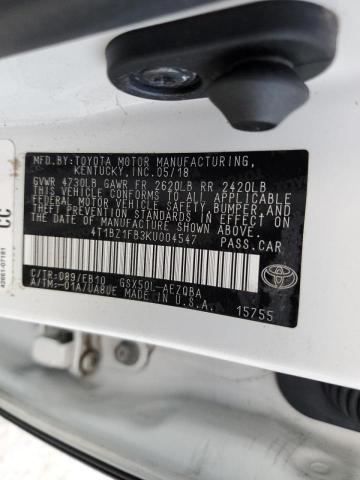 4T1BZ1FB3KU004547 - 2019 TOYOTA AVALON XLE WHITE photo 10