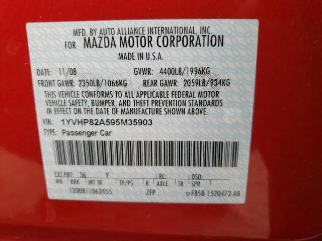 1YVHP82A595M35903 - 2009 MAZDA MAZDA6 RED photo 10