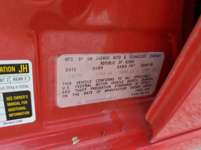 KL1TD56676B616129 - 2006 CHEVROLET AVEO BASE Qırmızı foto 12