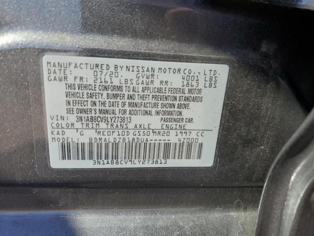 3N1AB8CV9LY273813 - 2020 NISSAN SENTRA SV GRAY photo 10