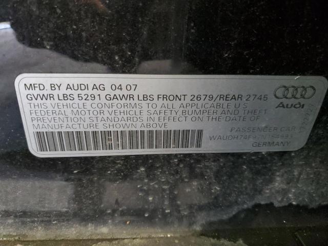 WAUDH74F97N154993 - 2007 AUDI A6 BLACK photo 10