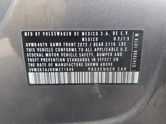 3VW2K7AJ9DM271545 - 2013 VOLKSWAGEN JETTA BASE GRAY photo 10