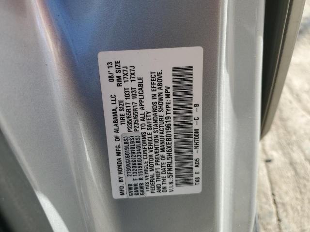 5FNRL5H6XEB019619 - 2014 HONDA ODYSSEY EX SILVER photo 10