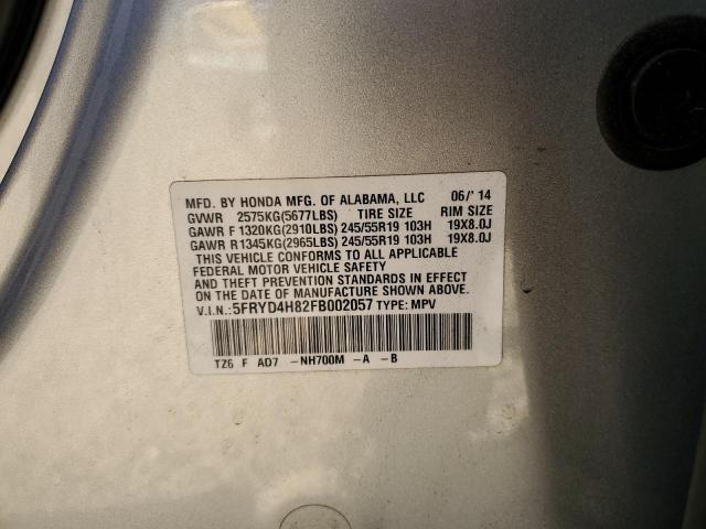 5FRYD4H82FB002057 - 2015 ACURA MDX ADVANC SILVER photo 10