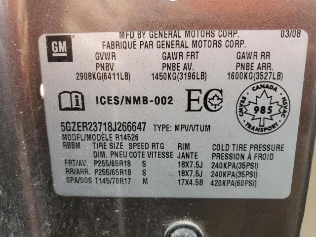 5GZER23718J266647 - 2008 SATURN OUTLOOK XR BROWN photo 10