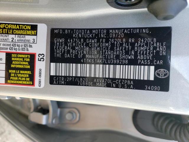 4T1K61AK7LU399298 - 2020 TOYOTA CAMRY XSE SILVER photo 10