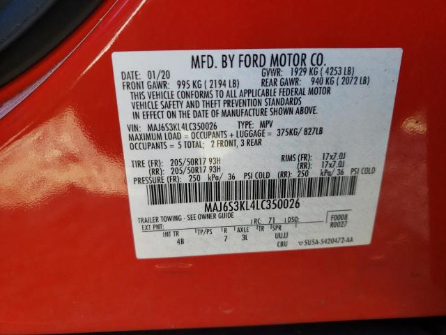 MAJ6S3KL4LC350026 - 2020 FORD ECOSPORT T RED photo 10