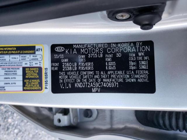 KNDJT2A59C7406971 - 2012 KIA SOUL SILVER photo 10