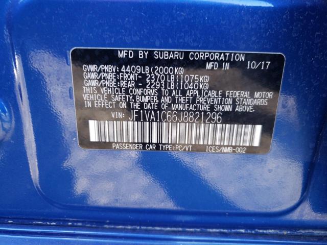 JF1VA1C66J8821296 - 2018 SUBARU WRX PREMIU BLUE photo 10