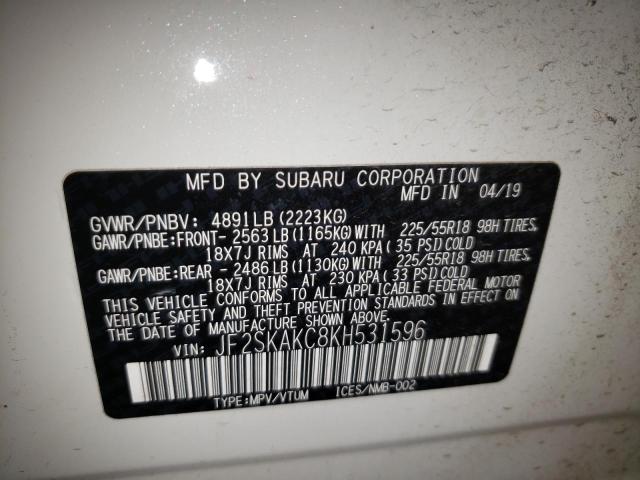 JF2SKAKC8KH531596 - 2019 SUBARU FORESTER S თეთრი ფოტო 10