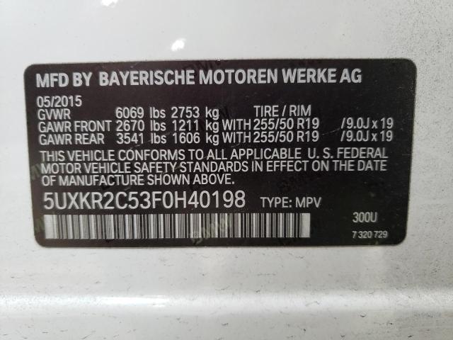 5UXKR2C53F0H40198 - 2015 BMW X5 SDRIVE3 WHITE photo 10