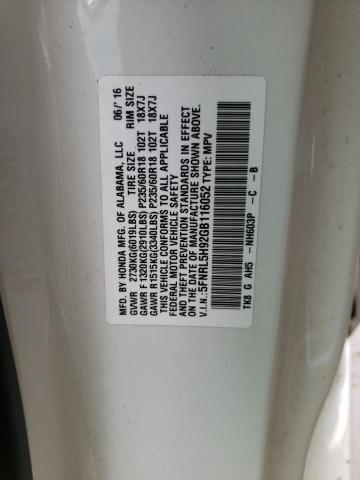 5FNRL5H92GB116052 - 2016 HONDA ODYSSEY TO WHITE photo 10