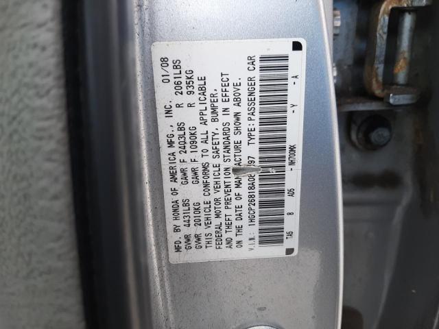 1HGCP26818A080997 - 2008 HONDA ACCORD SILVER photo 10