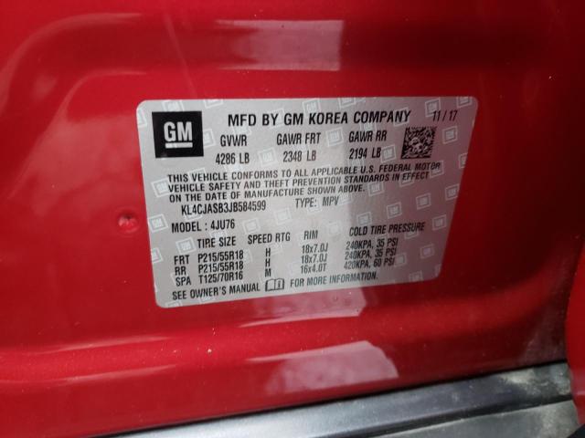 KL4CJASB3JB584599 - 2018 BUICK ENCORE PRE RED photo 10