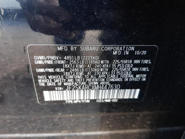 JF2SKARCXMH447630 - 2021 SUBARU FORESTER S BLACK photo 10